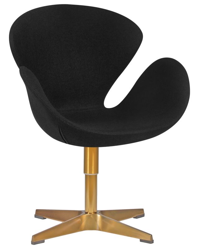 DOBRIN SWAN designer armchair, black fabric AF9, gold base