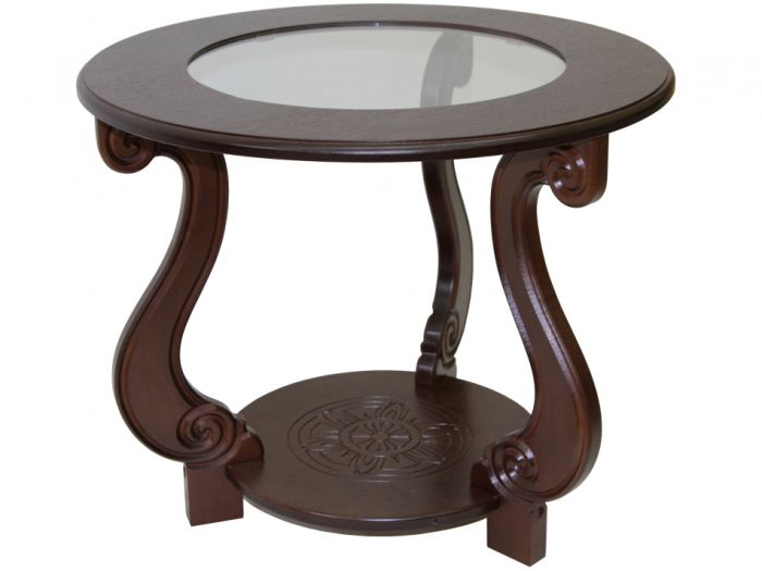 Coffee table Grace 002170, dark brown color, materials beech, glass, mdf, oak veneer