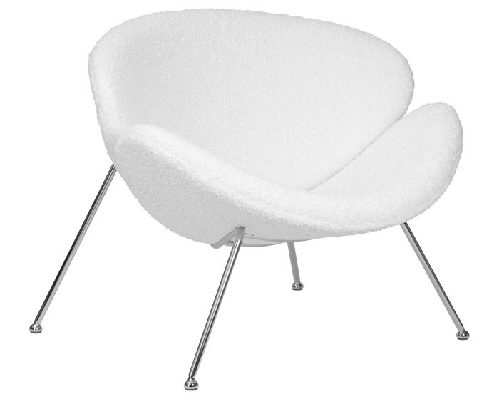 DOBRIN EMILY designer armchair, white (boucle) fabric, chrome-plated steel