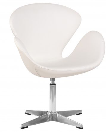 Designer armchair DOBRIN SWAN, white leatherette P23, aluminum base