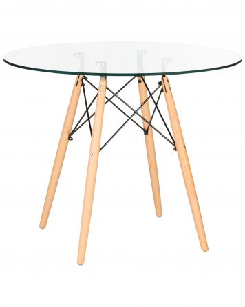 Kitchen table DOBRIN CHELSEA`90 GLASS, legs light beech, countertop glass