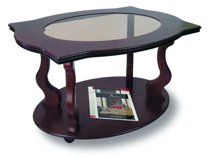 Coffee table Berger 001861, dark brown color, materials beech, glass, mdf, oak veneer