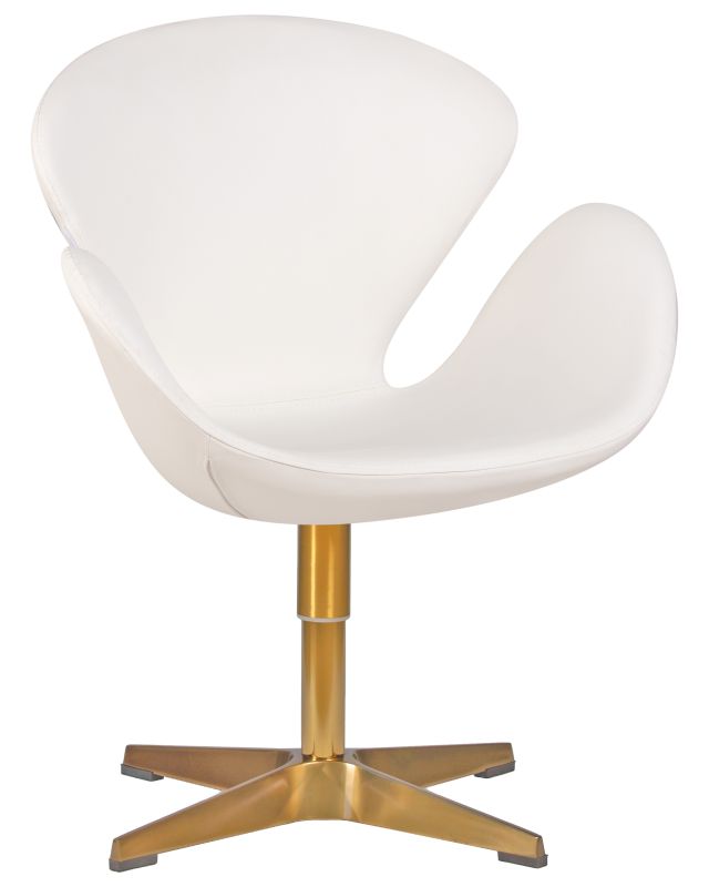 Designer armchair DOBRIN SWAN, white leatherette P23, gold base