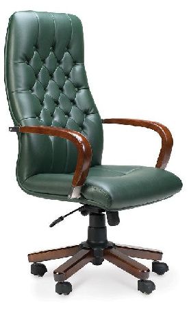 Office chair NORDEN Chester P2346-09, metal/wood color dark walnut, eco-leather color green